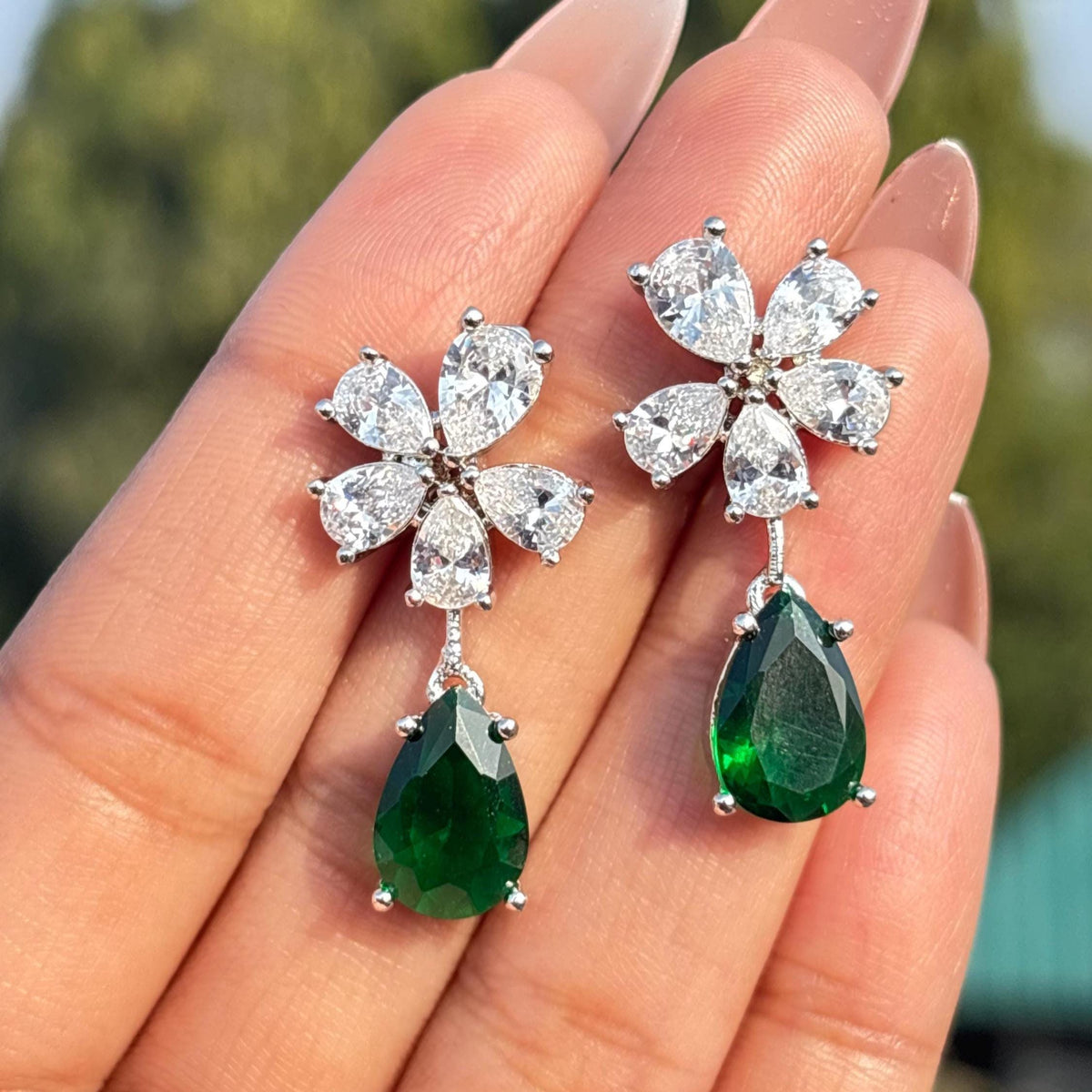Emerald Earrings Dangle Drop Statement Moissanite CZ Green Diamond Jewelry Bride WEDDING Gift Her