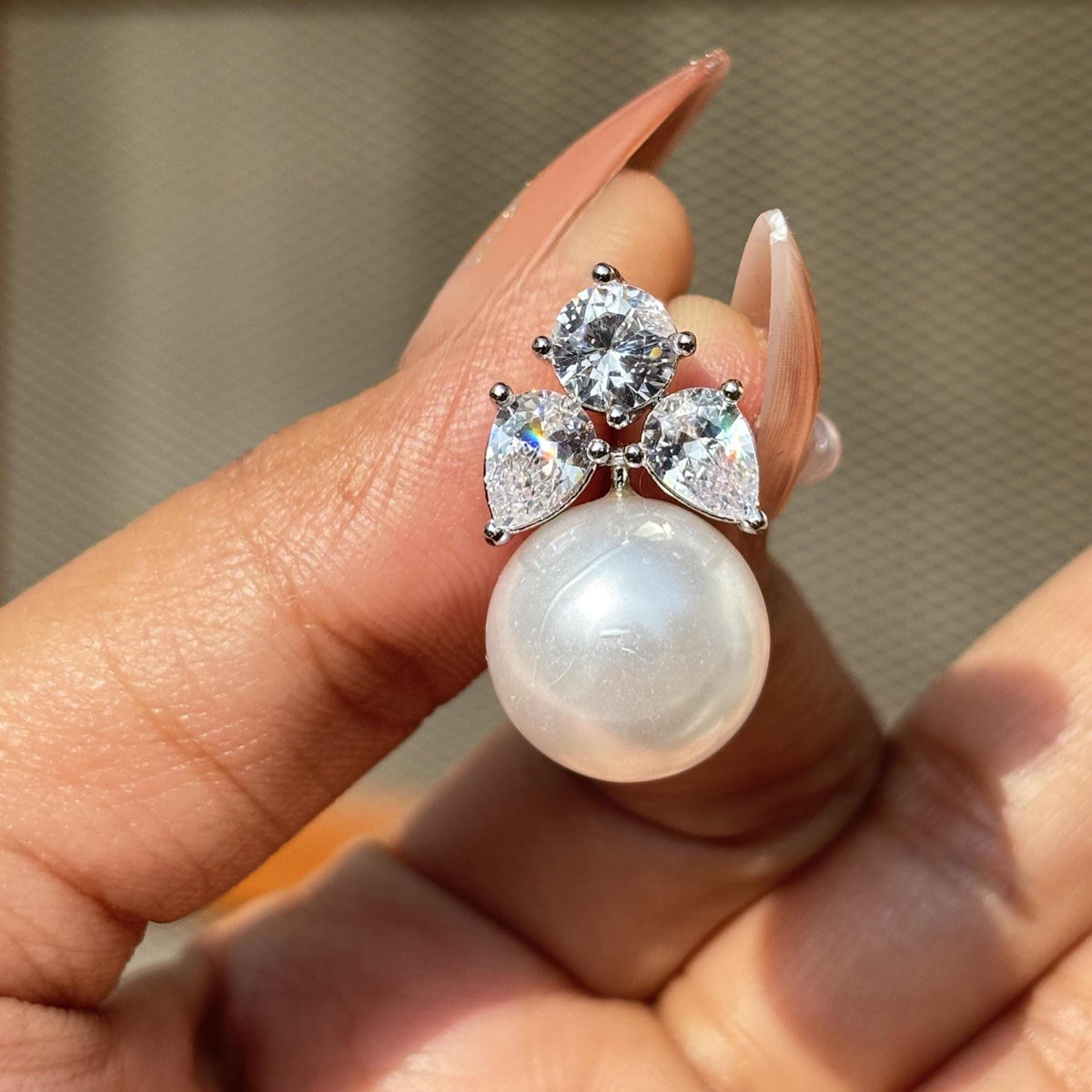 Large Pearl Drop Earrings Statements Moissanite Diamond CZ Bride Big Pearl Jewelry Wedding Gift