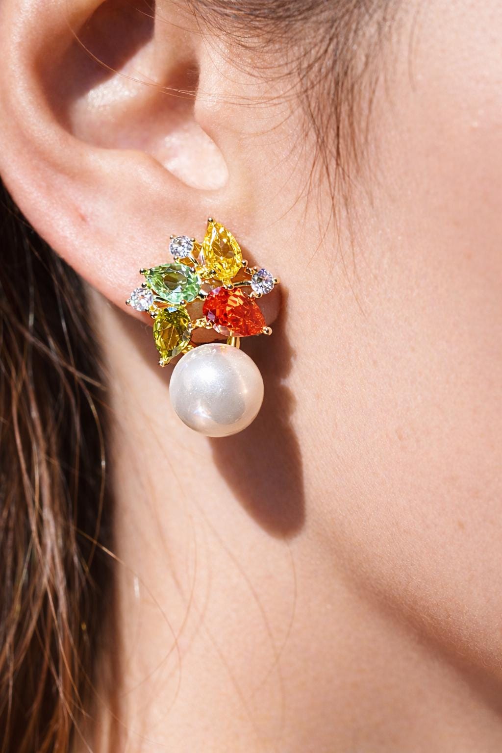 Multicolor Earrings Pearl Drop Statement Mix Stone Jewelry Multi Colorfull Cubic Zirconia Moissanite Designer