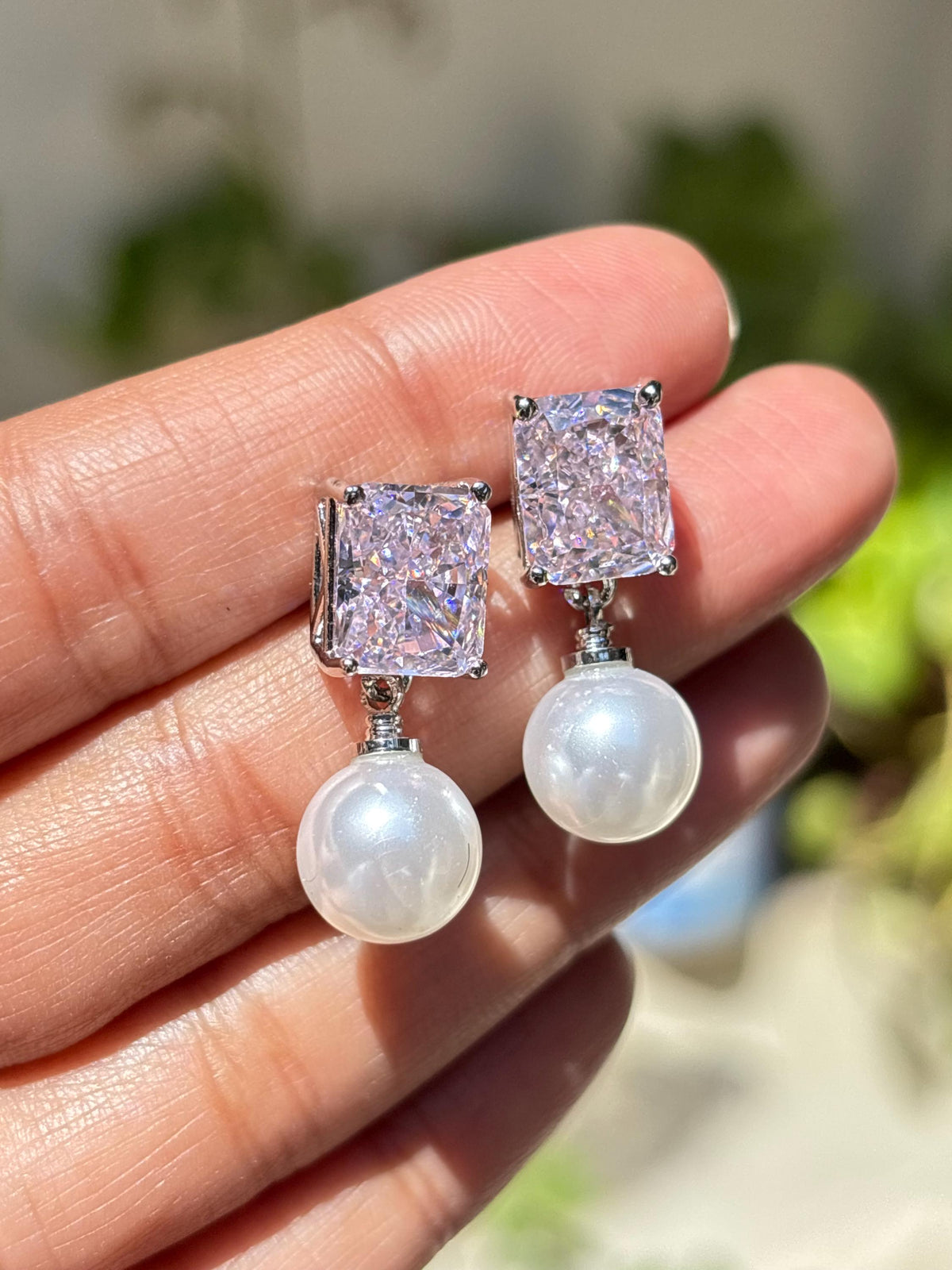 Pink Diamond Earrings Pearl Drop Statement Dangle Light Pink Sapphire Color Stone Jewelry Gift