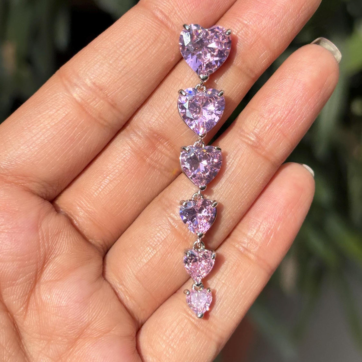 Pink Diamond Earrings Heart Shape Long Dangle Statement Moissanite Pink Sapphire Stone Cocktail Jewelry