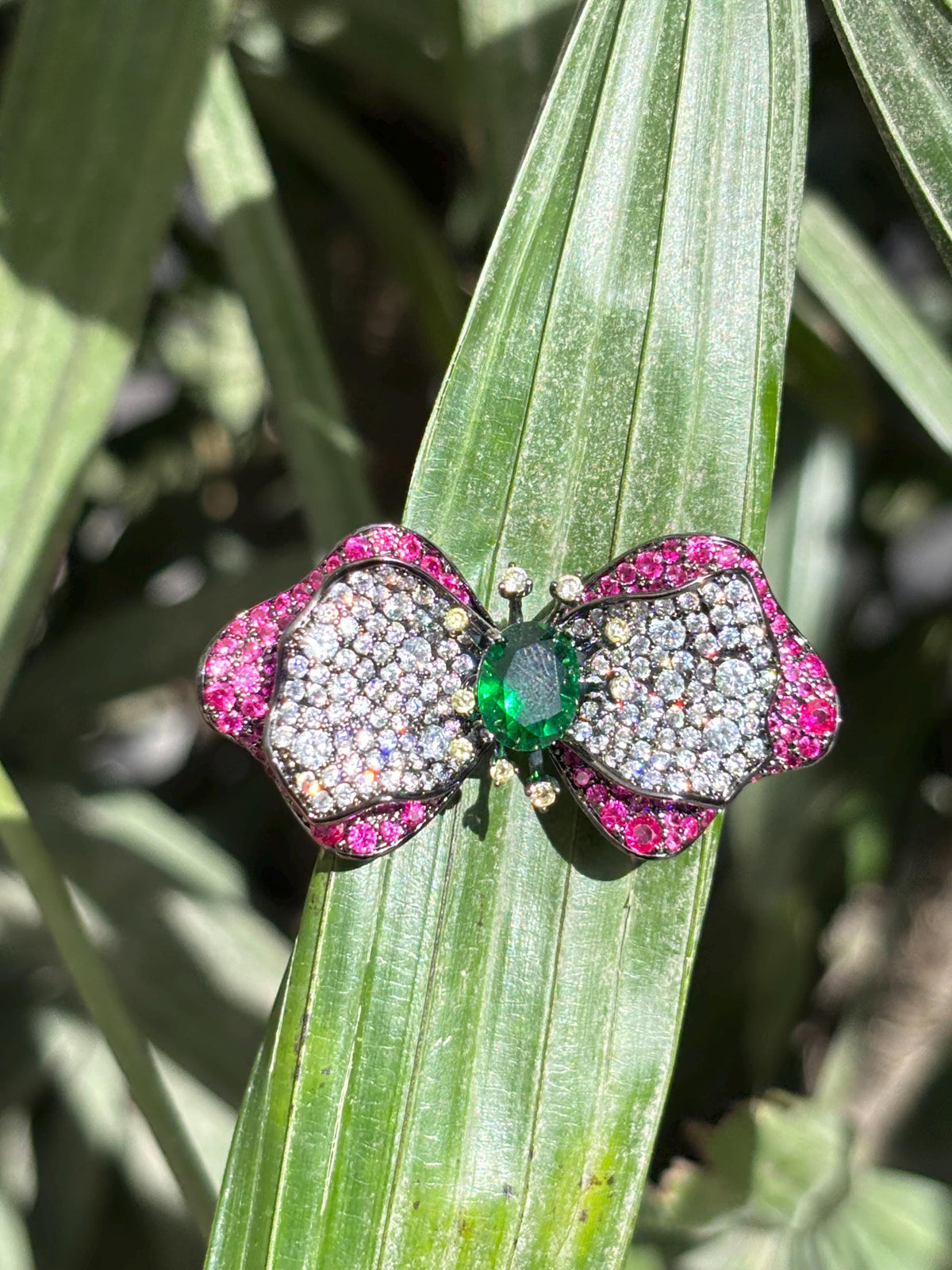 Large Ruby Brooch Statement Moissanite Diamond Pink Sapphire Emerald Green Stone Jewelry Groom Wedding