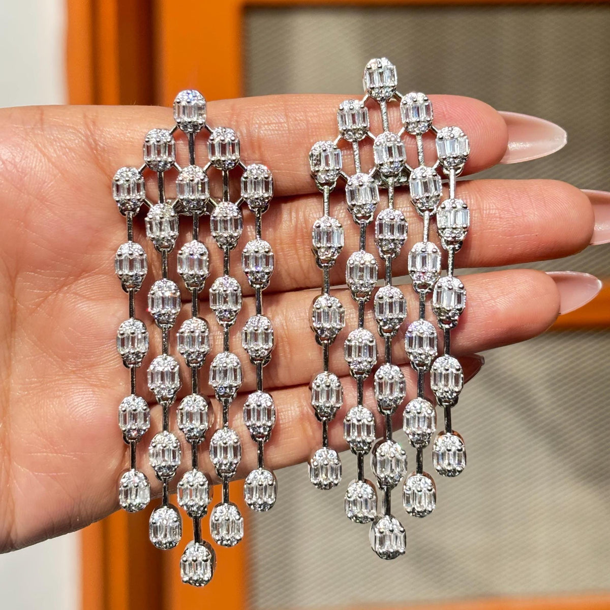 Moissanite Diamond Chandelier Earrings Large Long Statement Dangle Baguette CZ Waterfall Bridal Jewelry Wedding