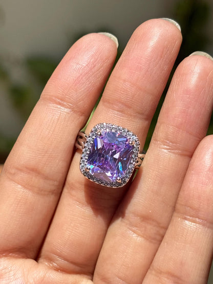 Purple Sapphire Ring Large Statement Moissanite Diamond Leavender Purple Stone Jewelry Huge Engagement Rings