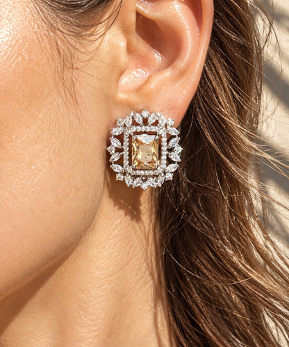 Champagne Diamond Earrings Large Statement Studs CZ Moissanite Champagne Stone Jewelry Cubic Zirconia Gift