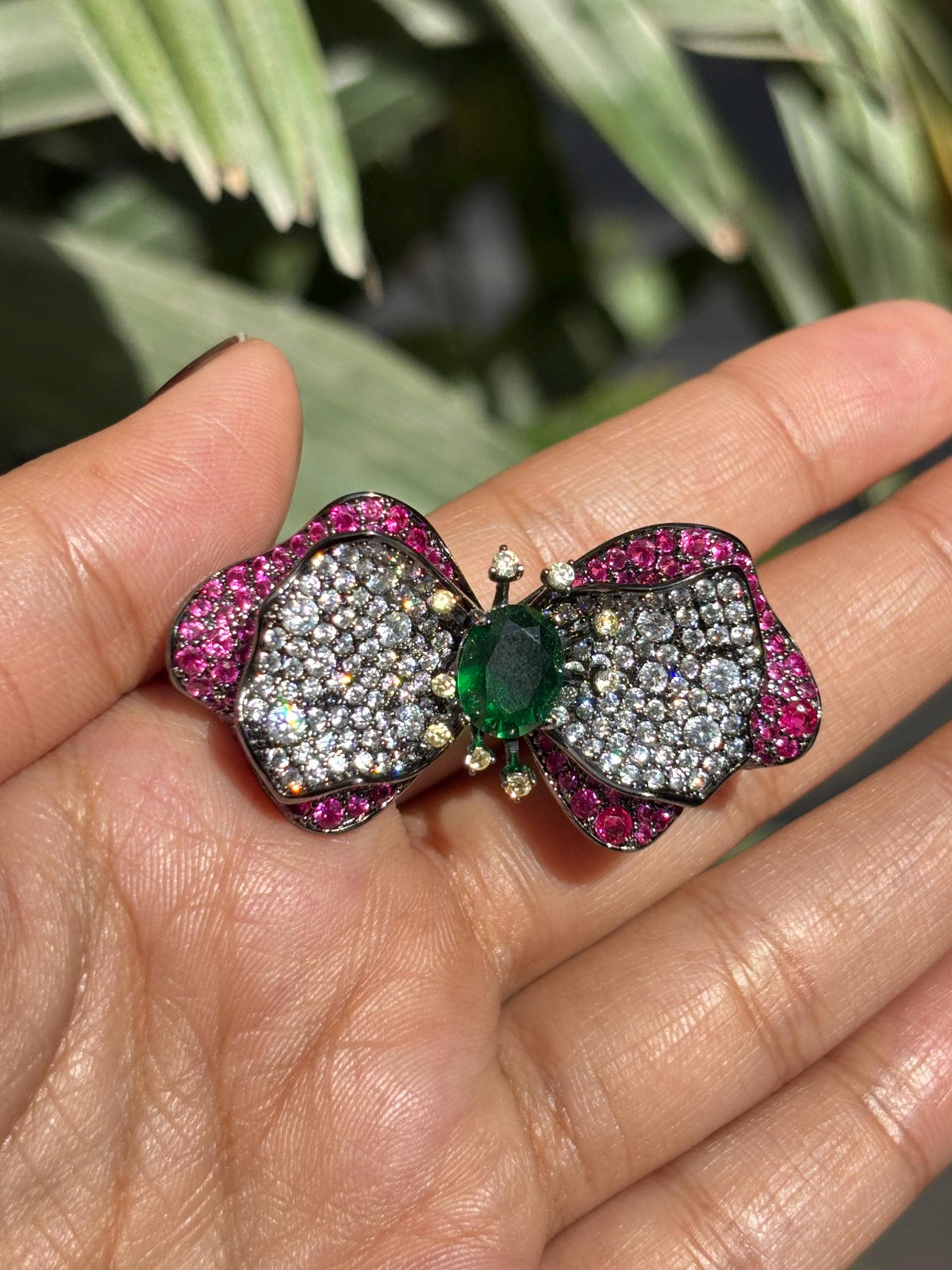 Large Ruby Brooch Statement Moissanite Diamond Pink Sapphire Emerald Green Stone Jewelry Groom Wedding