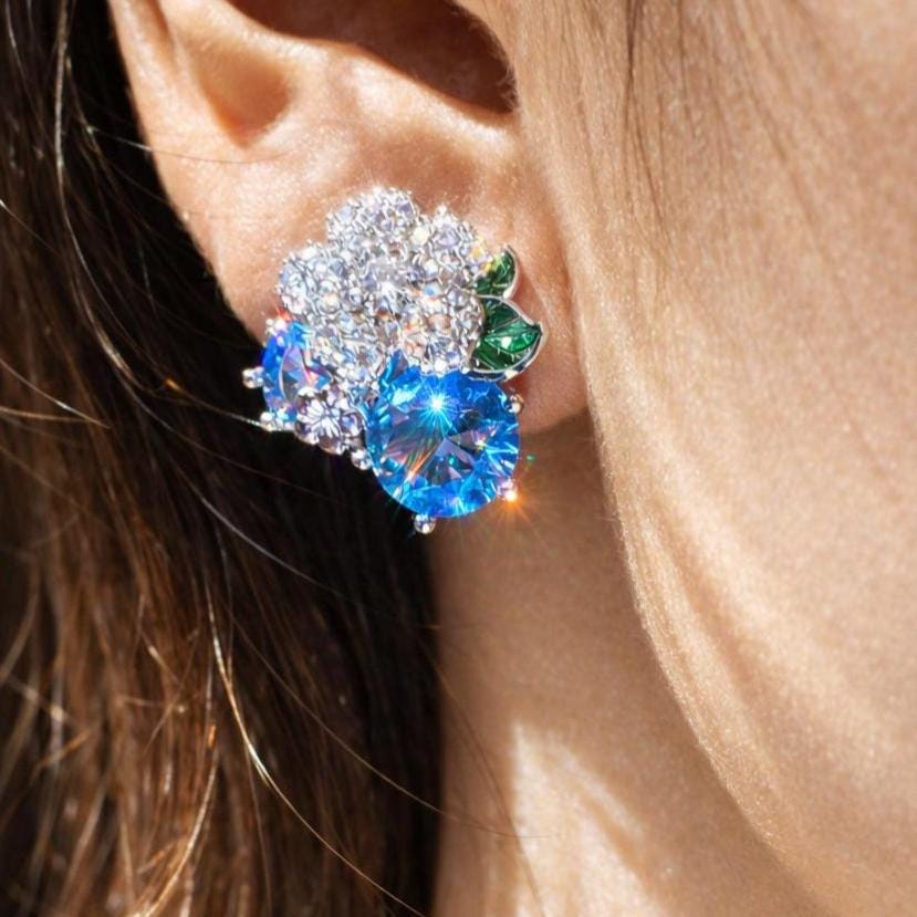 Aquamarine Earrings Small Studs Aqua Blue Stone Jewelry Flower Moissanite Diamond Prom Gift Her
