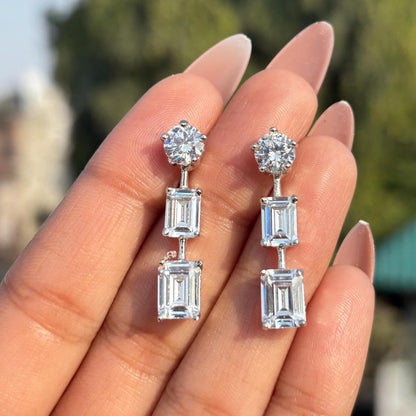 Moissanite Diamond Earrings Small Dangle Emerald Cut Minimalist CZ Cubic Zirconia Bride Wedding Gift