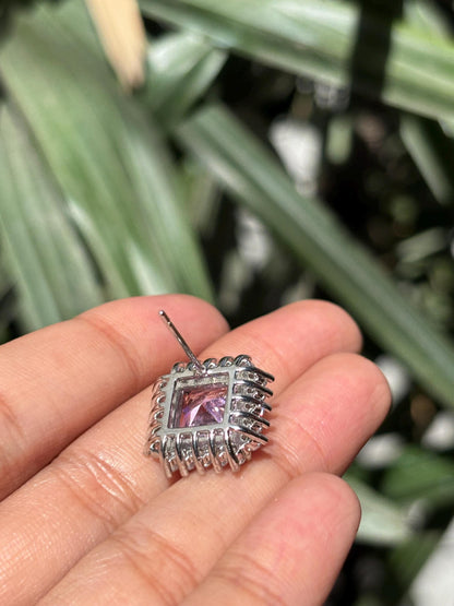 Pink Diamond Earrings Statement Small Studs Cubic Zirconia Moissanite CZ Pink Stone Jewelry Everyday