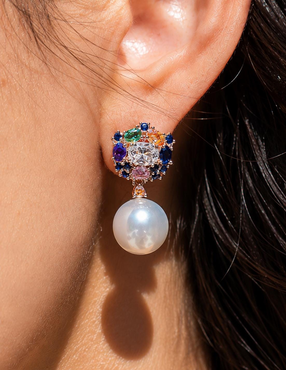Multicolor Earrings Pearl Drop Statement Mix Stone Jewelry CZ Moissanite Cubic Zirconia Wedding Gift