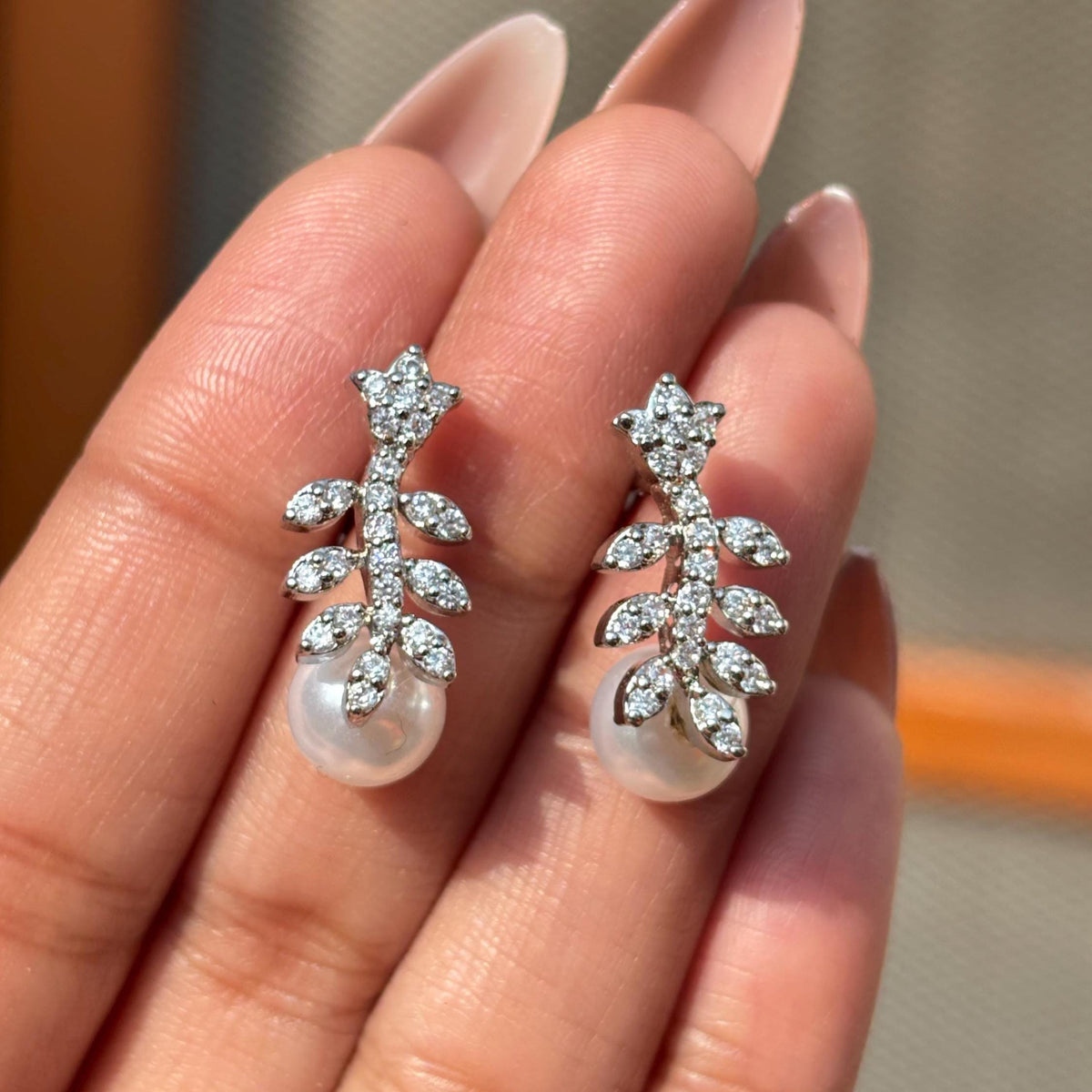 Pearl Drop Earrings Small Minimalist Moissanite Diamond CZ Fresh Pearls Everyday Jewelry Gift Her