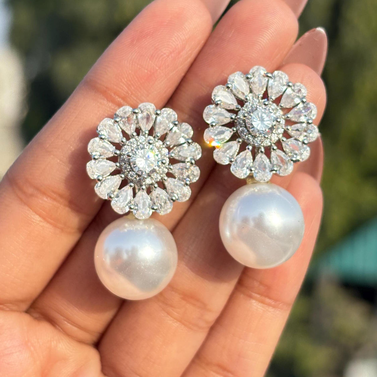 Moissanite Diamond Earrings Pearl Drop Statement Dangle Bride Wedding Cubic Zirconia CZ Wedding Jewelry