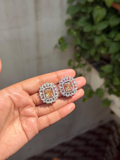 Champagne Diamond Earrings Large Statement Studs CZ Moissanite Champagne Stone Jewelry Cubic Zirconia Gift