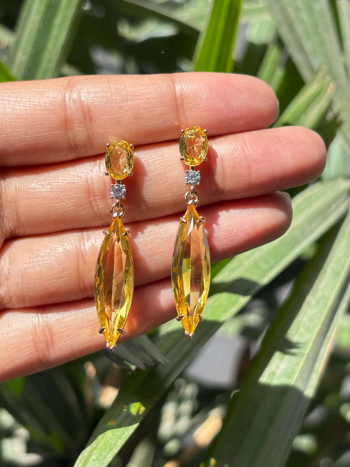 Yellow Diamond Earrings Dangle Statement Canary Stone Moissanite Cubic Zirconia Yellow Sapphire Jewelry Wedding
