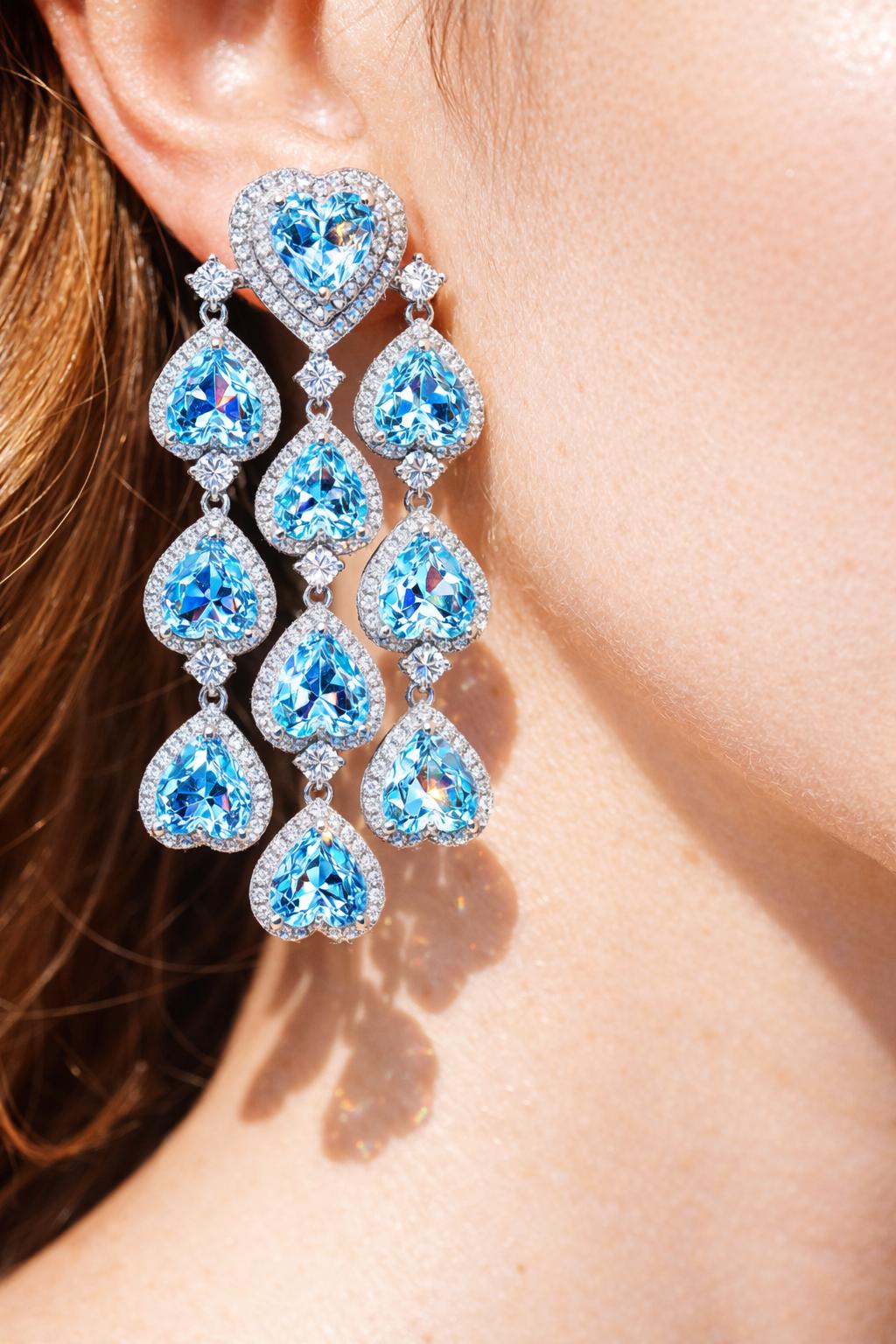Aquamarine Diamond Earrings Statement CZ Moissanite Large Aqua Blue Stone Jewelry Cubic Zirconia Wedidng
