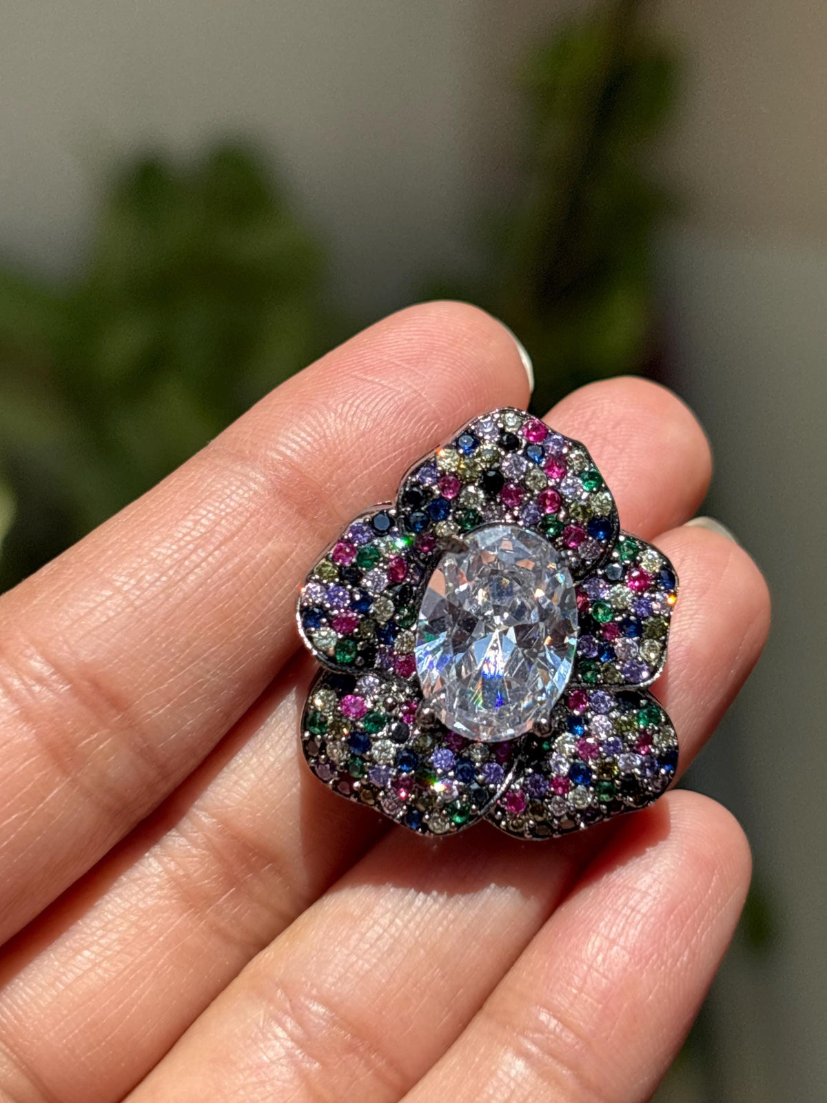 Multicolor Earrings Large Statement Studs Multi Stone CZ Moissanite Diamond Big Cocktail Designer Jewelry