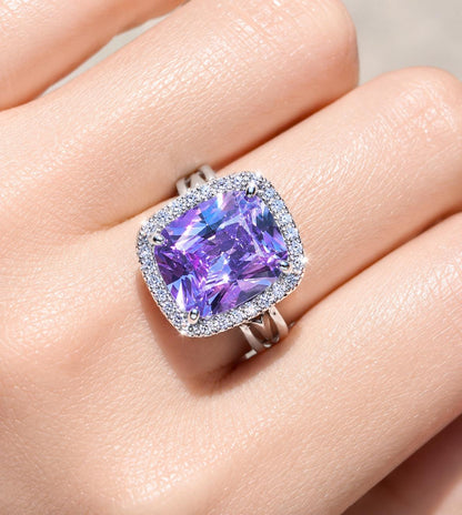 Purple Sapphire Ring Large Statement Moissanite Diamond Leavender Purple Stone Jewelry Huge Engagement Rings