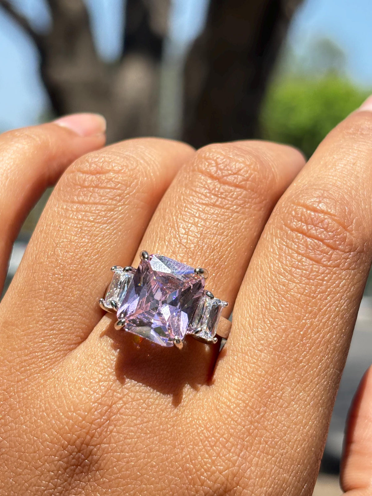 Pink Diamond Ring CZ Moissanite Statement Cubic Zirconia Pink Sapphire Stone Engagement Jewelry Wedding