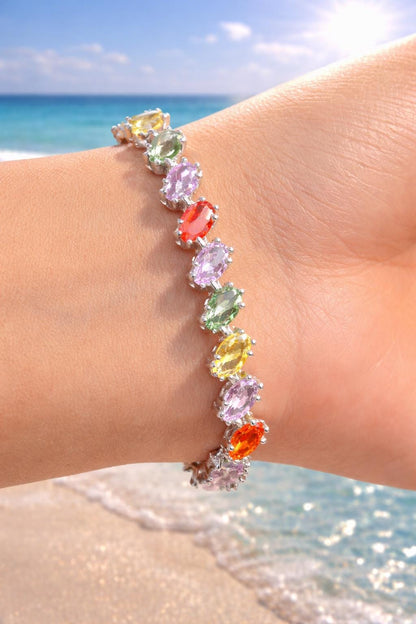 Multicolor Bracelet Tennis Statement Moissanite Diamond Cubic Zirconia Colorful Mix Stone Jewelry Anniversary Gift
