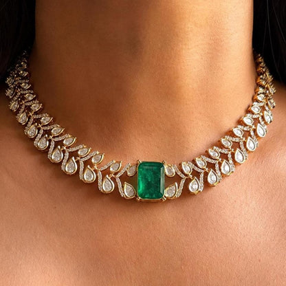 Polki Necklace Emerald Doublet Kundan Choker Sabyasachi Inspired Moissanite Polki Diamond Green Indian Jewelry