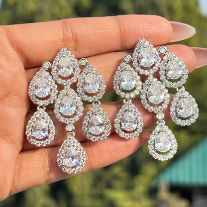 Moissanite Diamond Earrings Large Statement Teardrop Shape Cubic Zirconia Moissanite Jewelry CZ Wedding Gift