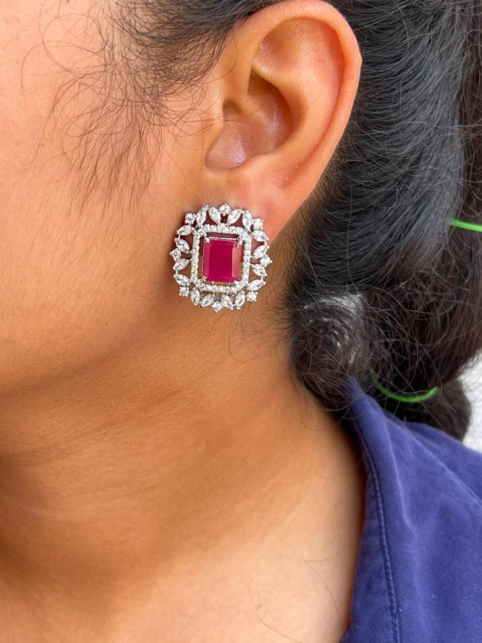 Ruby Diamond Earrings Large Statement Studs Pink Sapphire Jewelry Big Stone Huge Studs Cocktail