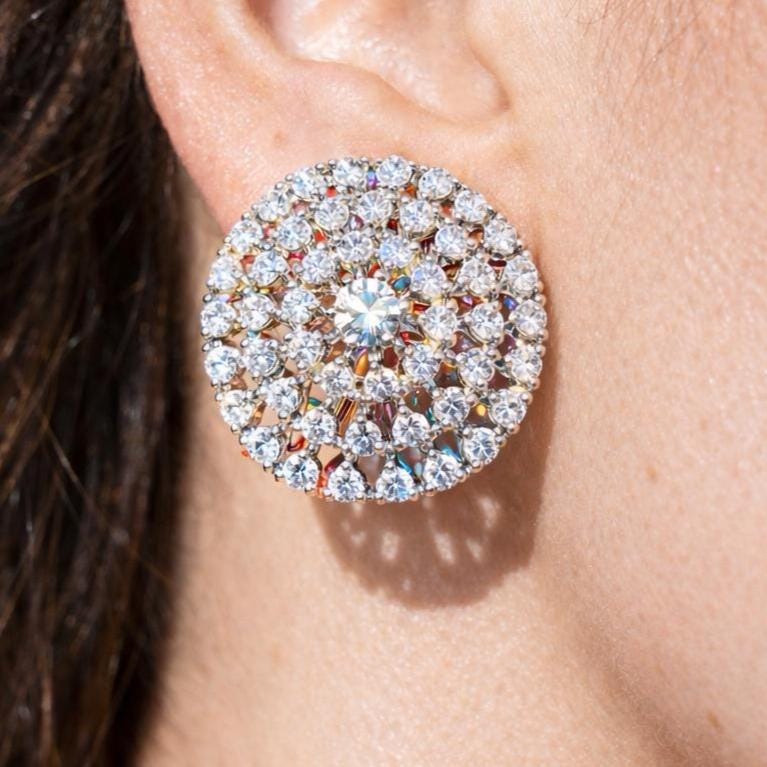 Large Moissanite Diamond Earrings Statement Studs Big Chunky CZ Cubic Zirconia Designer Wedding Gift