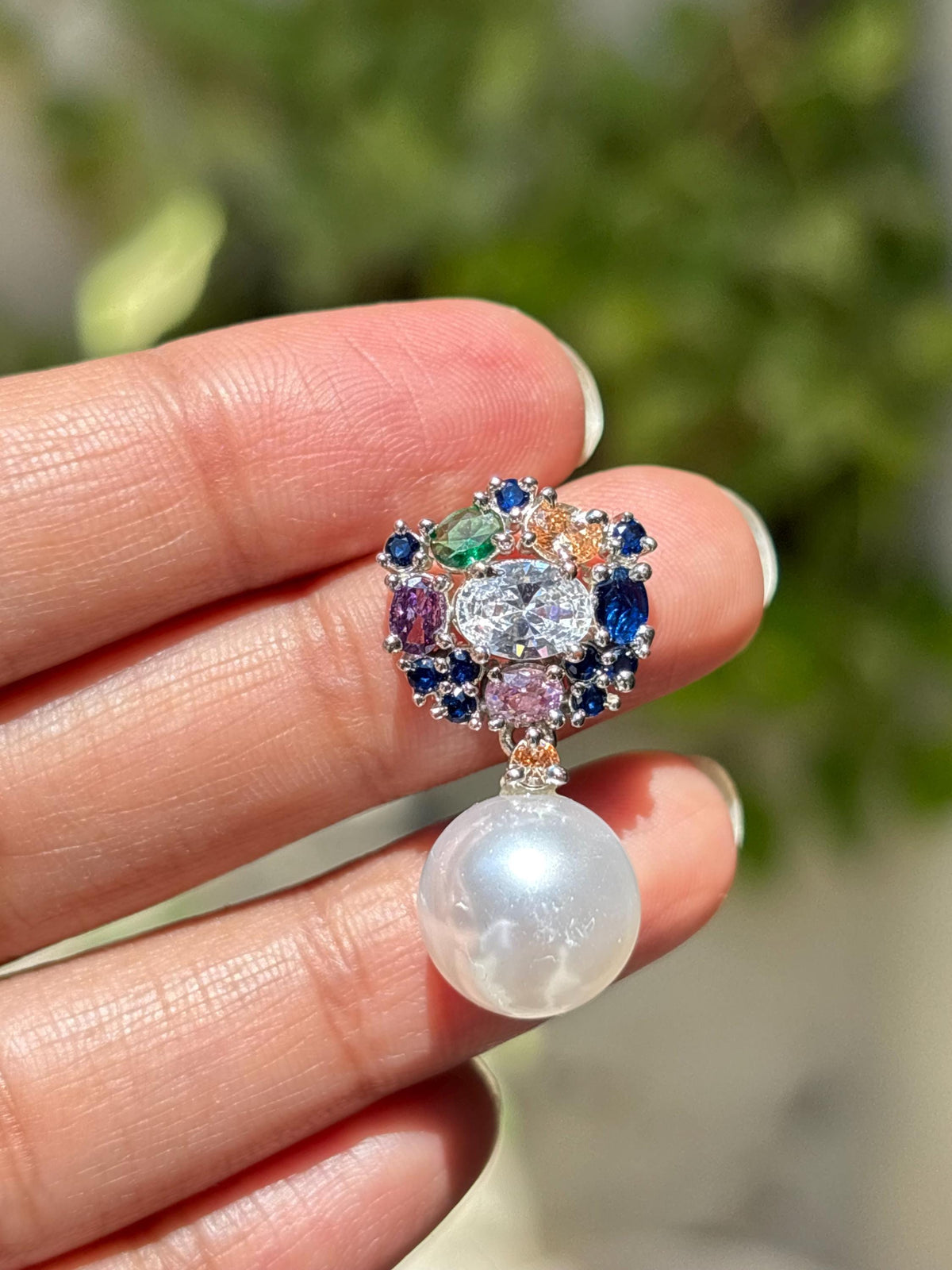 Multicolor Earrings Pearl Drop Statement Mix Stone Jewelry CZ Moissanite Cubic Zirconia Wedding Gift