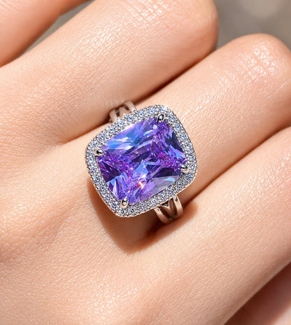 Purple Sapphire Ring Large Statement Moissanite Diamond Leavender Purple Stone Jewelry Huge Engagement Rings
