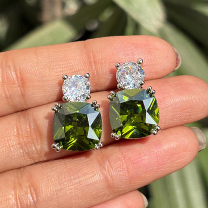 Peridot Earrings Small CZ Moissanite Diamond Green Stone Statement Designer Peridot Jewelry Gift Her
