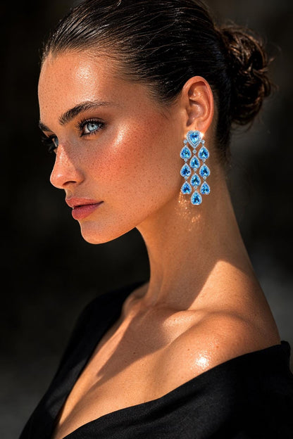 Aquamarine Diamond Earrings Statement CZ Moissanite Large Aqua Blue Stone Jewelry Cubic Zirconia Wedidng
