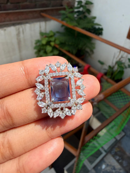 Sapphire Diamond Earrings Large Statement Studs Blue Stone CZ Cubic Zirconia Cocktail Jewelry Gift