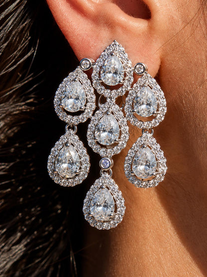 Moissanite Diamond Earrings Large Statement Teardrop Shape Cubic Zirconia Moissanite Jewelry CZ Wedding Gift
