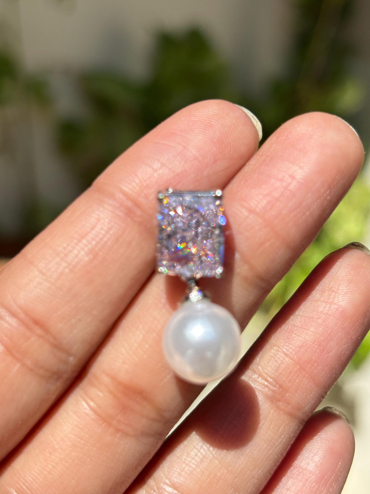 Pink Diamond Earrings Pearl Drop Statement Dangle Light Pink Sapphire Color Stone Jewelry Gift