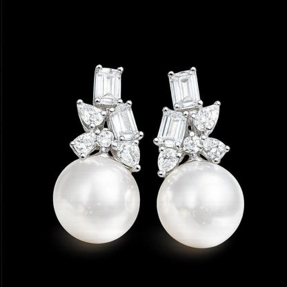Moissanite Diamond Earrings Pearl Drop Statement Bride Wedding Cubic Zirconia Dangle Big Pearl Jewelry