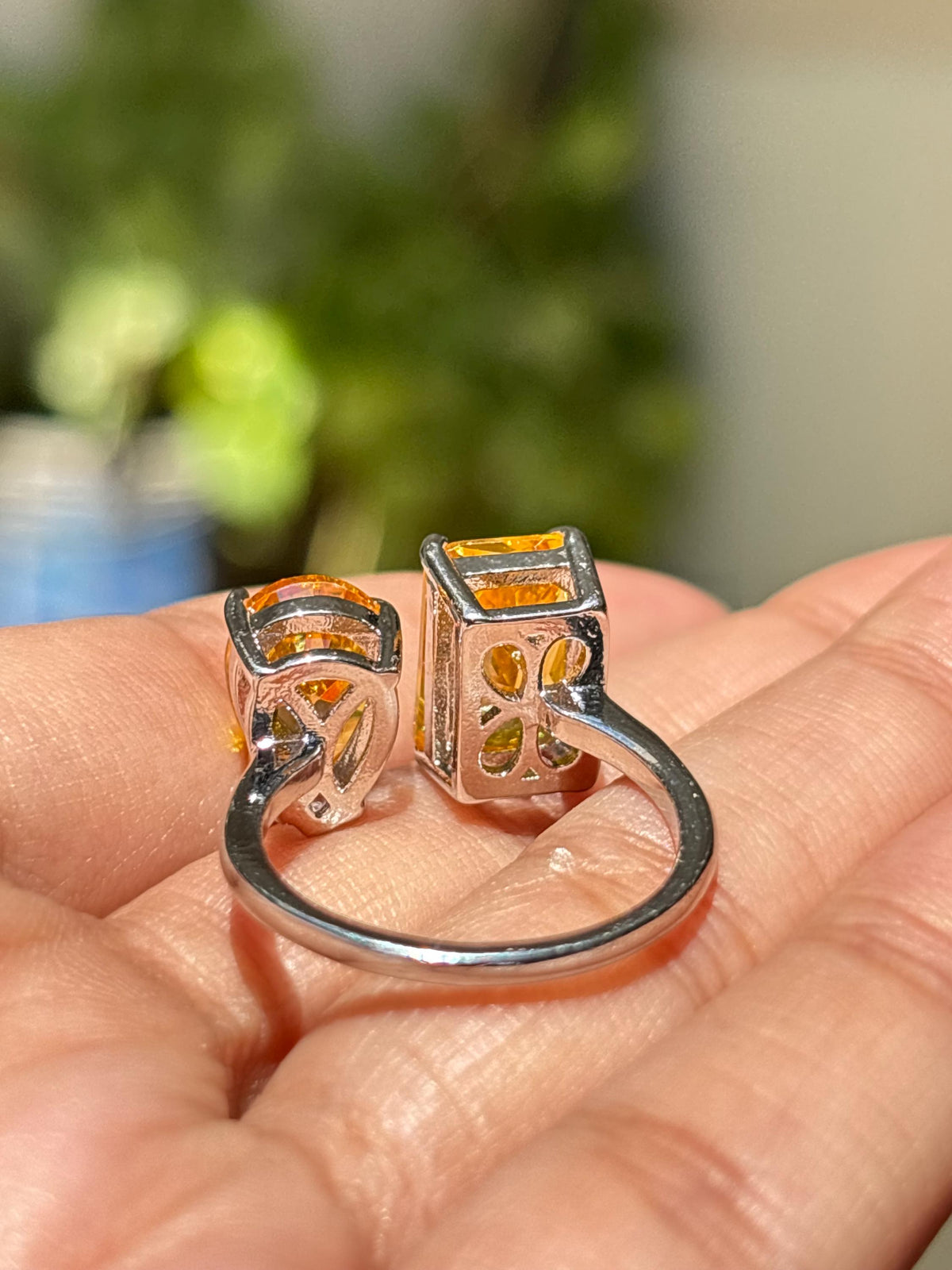 Yellow Diamond Ring Canary Moissanite Large Cocktail Two Stone Statement Jewelry Yellow Sapphire Rings