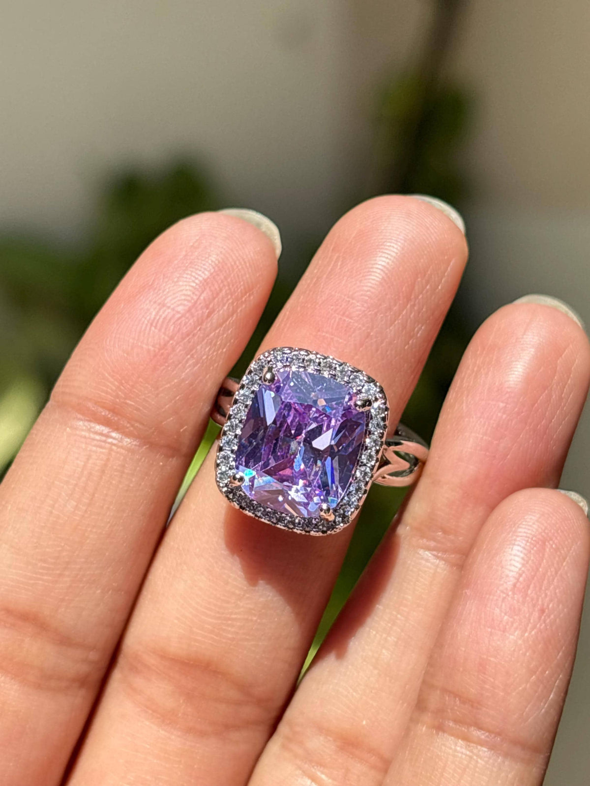 Purple Sapphire Ring Large Statement Moissanite Diamond Leavender Purple Stone Jewelry Huge Engagement Rings