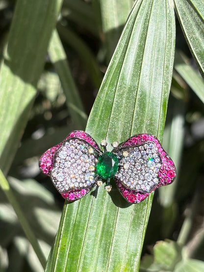 Large Ruby Brooch Statement Moissanite Diamond Pink Sapphire Emerald Green Stone Jewelry Groom Wedding