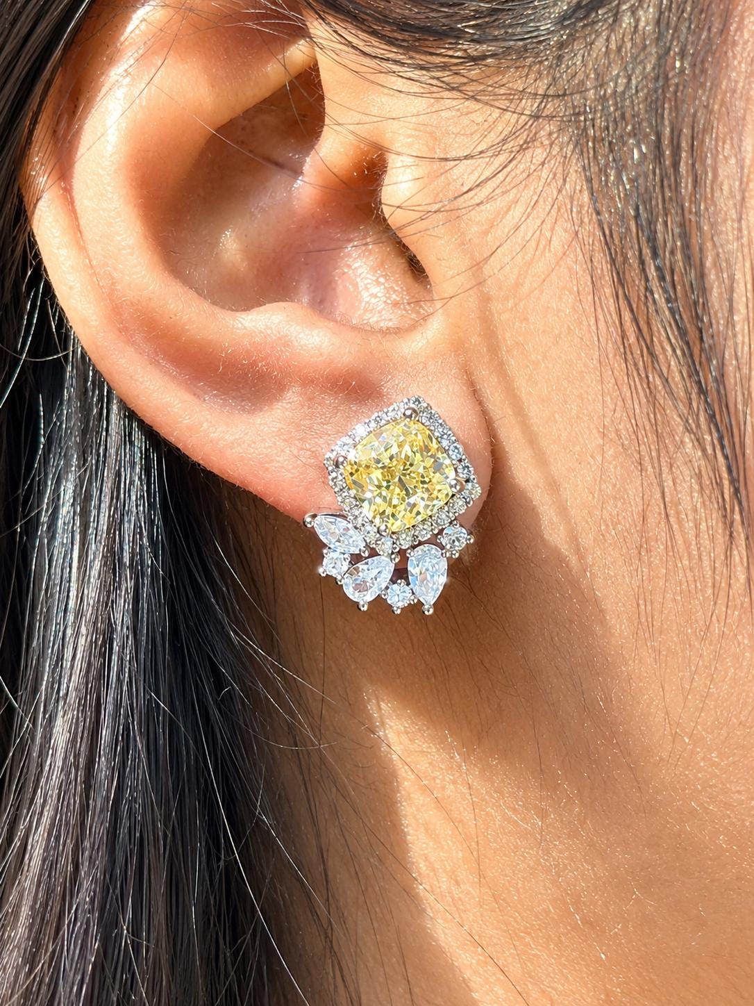 Yellow Diamond Earrings Small Studs Moissanite Statement Canary Yellow Sapphire Jewelry Cubic Zirconia Gift