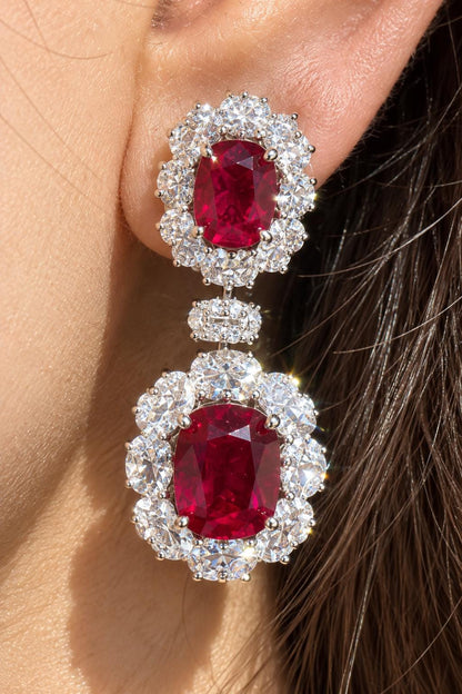 Ruby Diamond Earrings Chandelier Statement CZ Moissanite Red Sapphire Cocktail Party Jewelry Bride Wedding