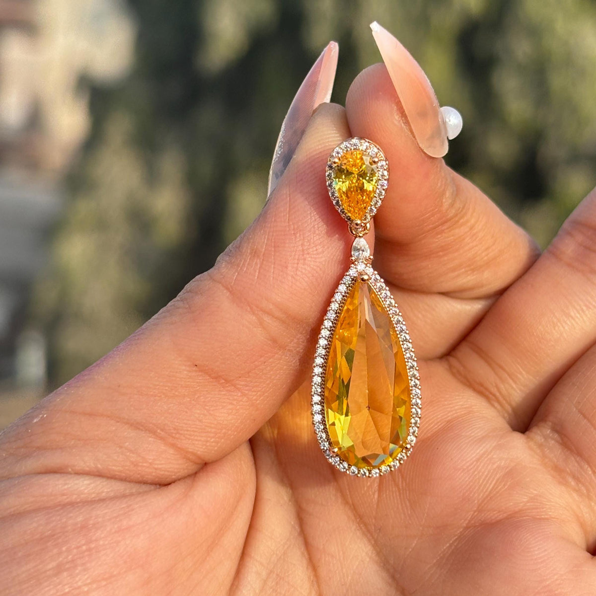 Yellow Diamond Earrings Statement CZ Moissanite Cubic Zirconia Yellow Sapphire Stone Jewelry Wedding Gift