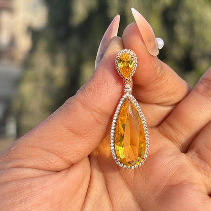 Yellow Diamond Earrings Statement CZ Moissanite Cubic Zirconia Yellow Sapphire Stone Jewelry Wedding Gift