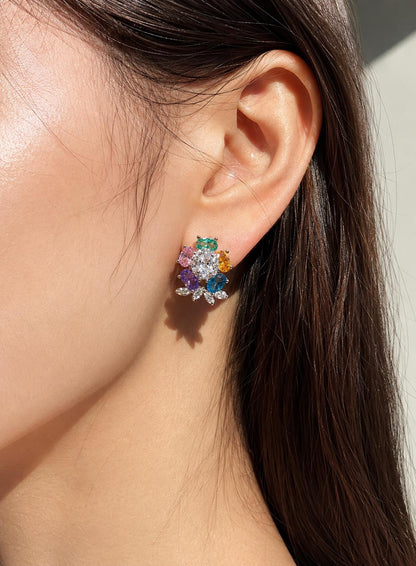 Multicolor Earrings Statement Small Studs Moissanite CZ Cubic Zirconia Mix Stone Colorful Jewelry Gift