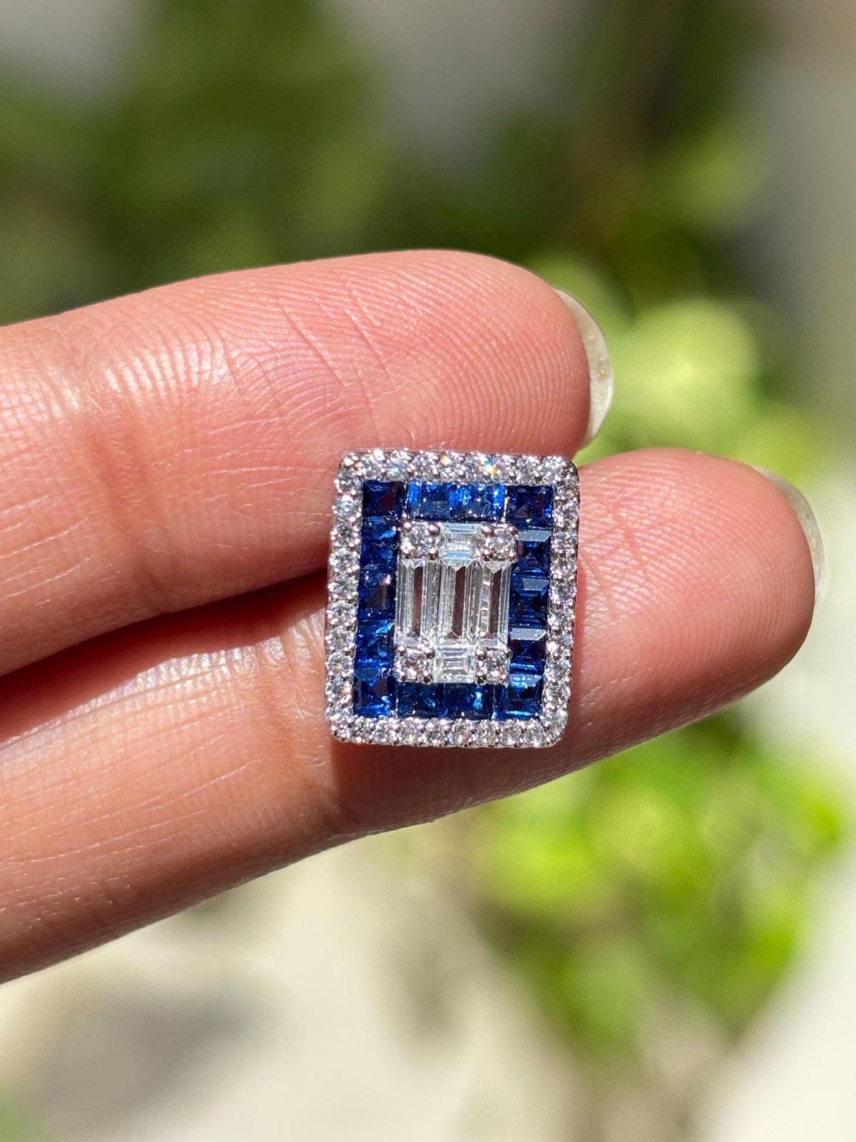 Sapphire Diamond Earrings Small Statement Studs Invisible Setting Moissanite Royal Blue Stone Jewelry Gift