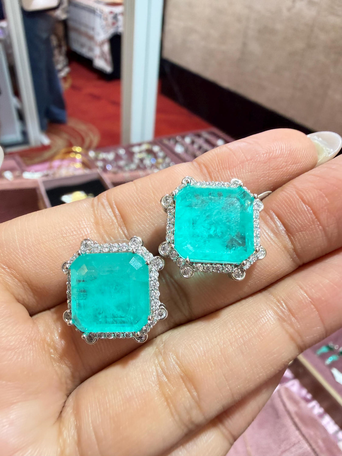 Emerald Doublet Earrings Statement Studs Moissanite Diamond Green Paraiba Tourmaline Designer Cubic Zirconia Jewelry