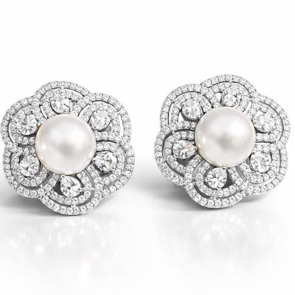 Large Pearl Stud Earrings Moissanite CZ Diamond Cubic Zirconia Big Huge Bride Wedding Gift