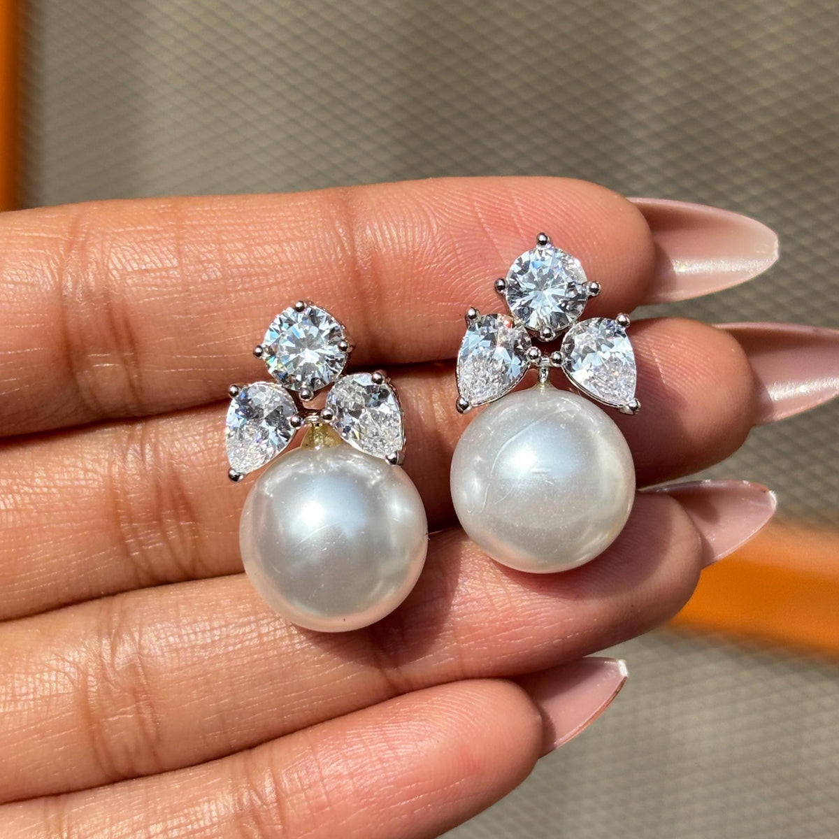 Large Pearl Drop Earrings Statements Moissanite Diamond CZ Bride Big Pearl Jewelry Wedding Gift