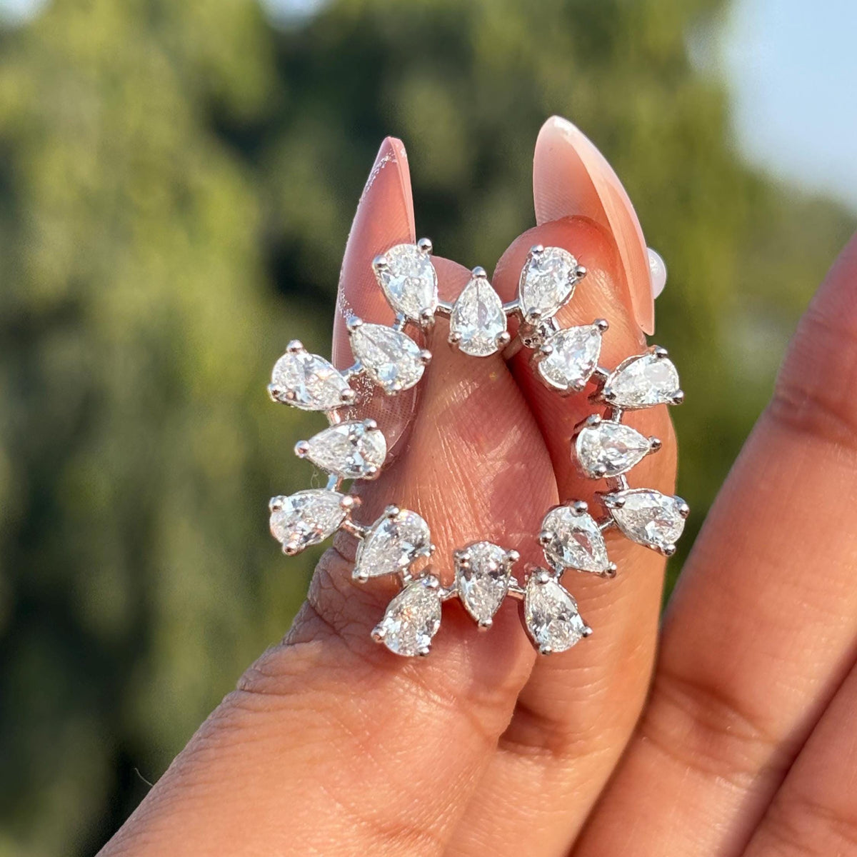Moissanite Diamond Earrings Large Statement Studs Circle Shape CZ Cubic Zirconia Cocktail Wedding Gift