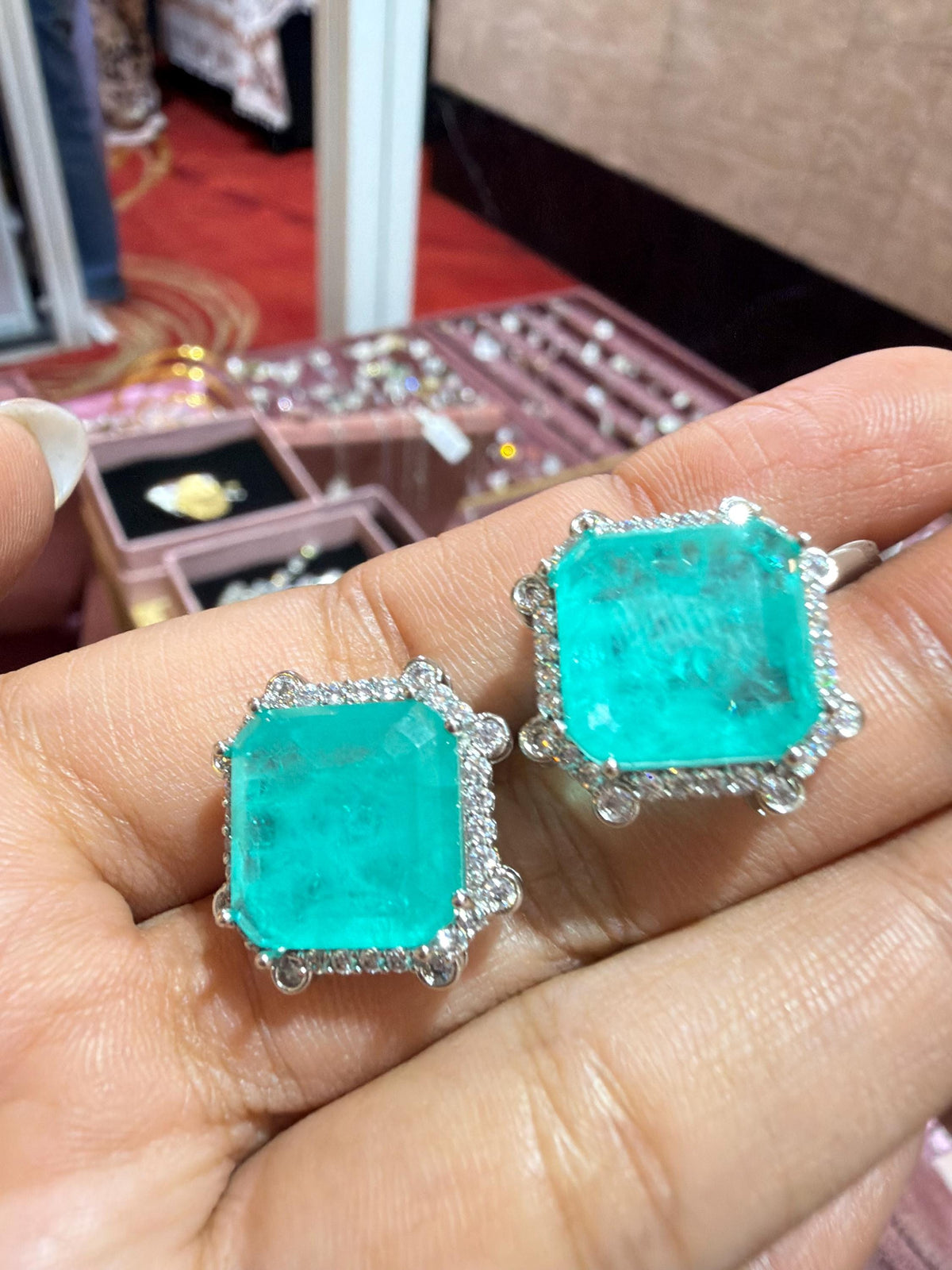 Emerald Doublet Earrings Statement Studs Moissanite Diamond Green Paraiba Tourmaline Designer Cubic Zirconia Jewelry