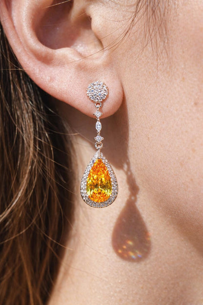 Yellow Diamond Earrings Statement Dangle Canary Stone Jewelry Gold Plated Yellow Sapphire CZ Moissanite